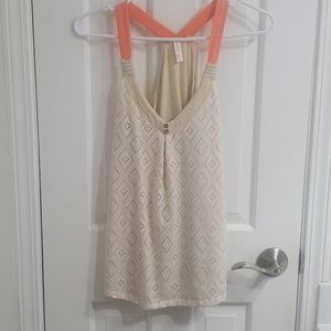 Creme tank with salmon sleeves